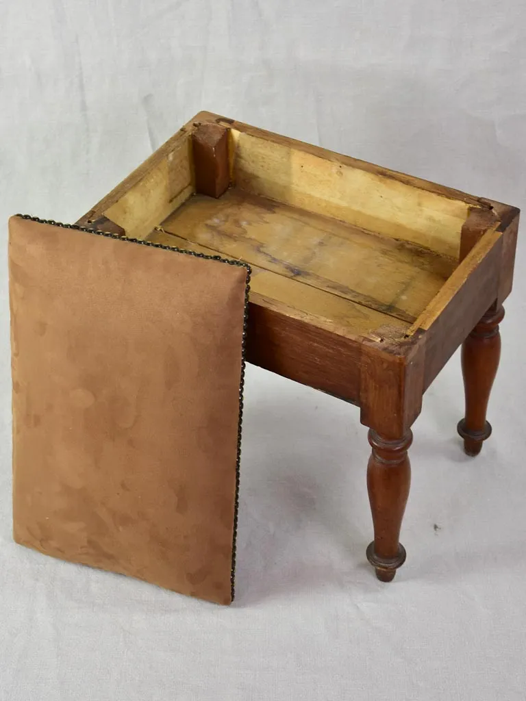 Antique French wooden stool with storage