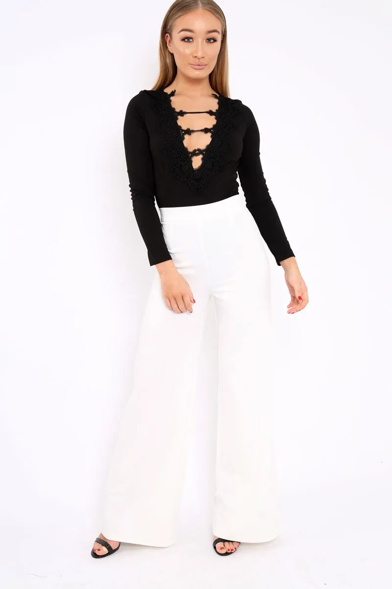 Black Embroidered Print Bodysuit - Addilee