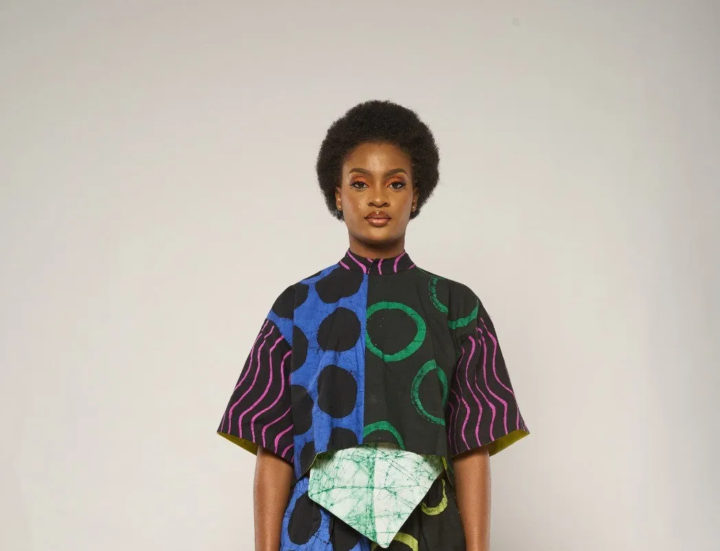 BLUE BLACK GREEN CROP SHIRT