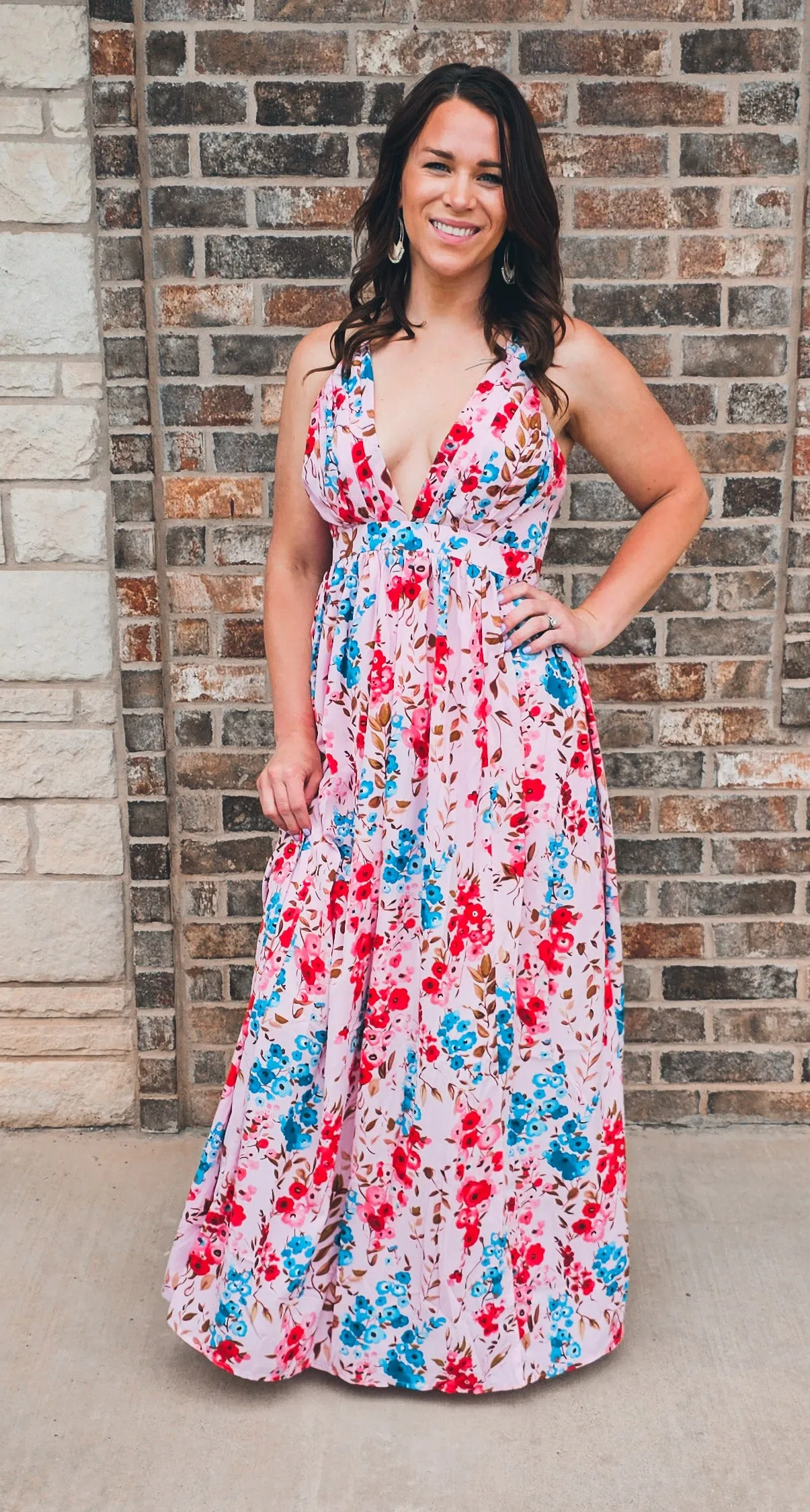 BLUSHING FLORAL MAXI LENGTH DRESS  SIZES LEFT  M.
