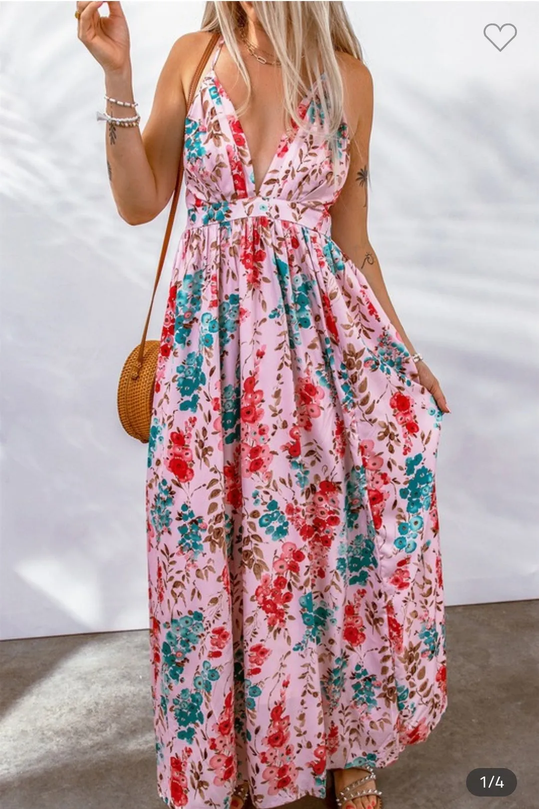 BLUSHING FLORAL MAXI LENGTH DRESS  SIZES LEFT  M.