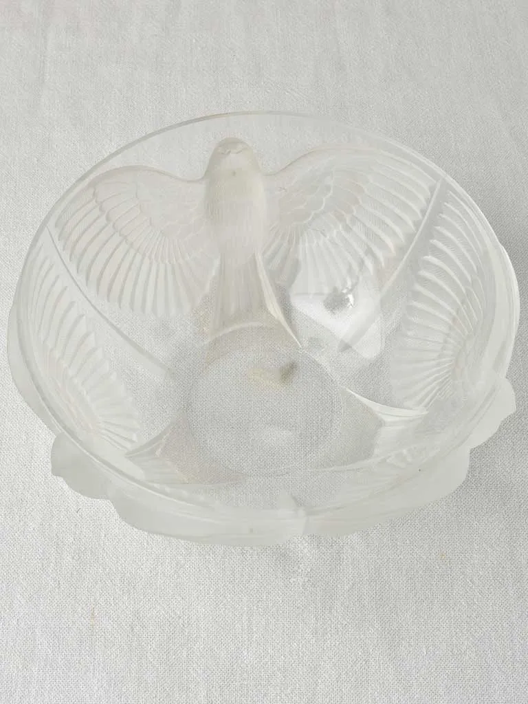 Crystal salad bowl with 3 doves - 1920s - 10¾"