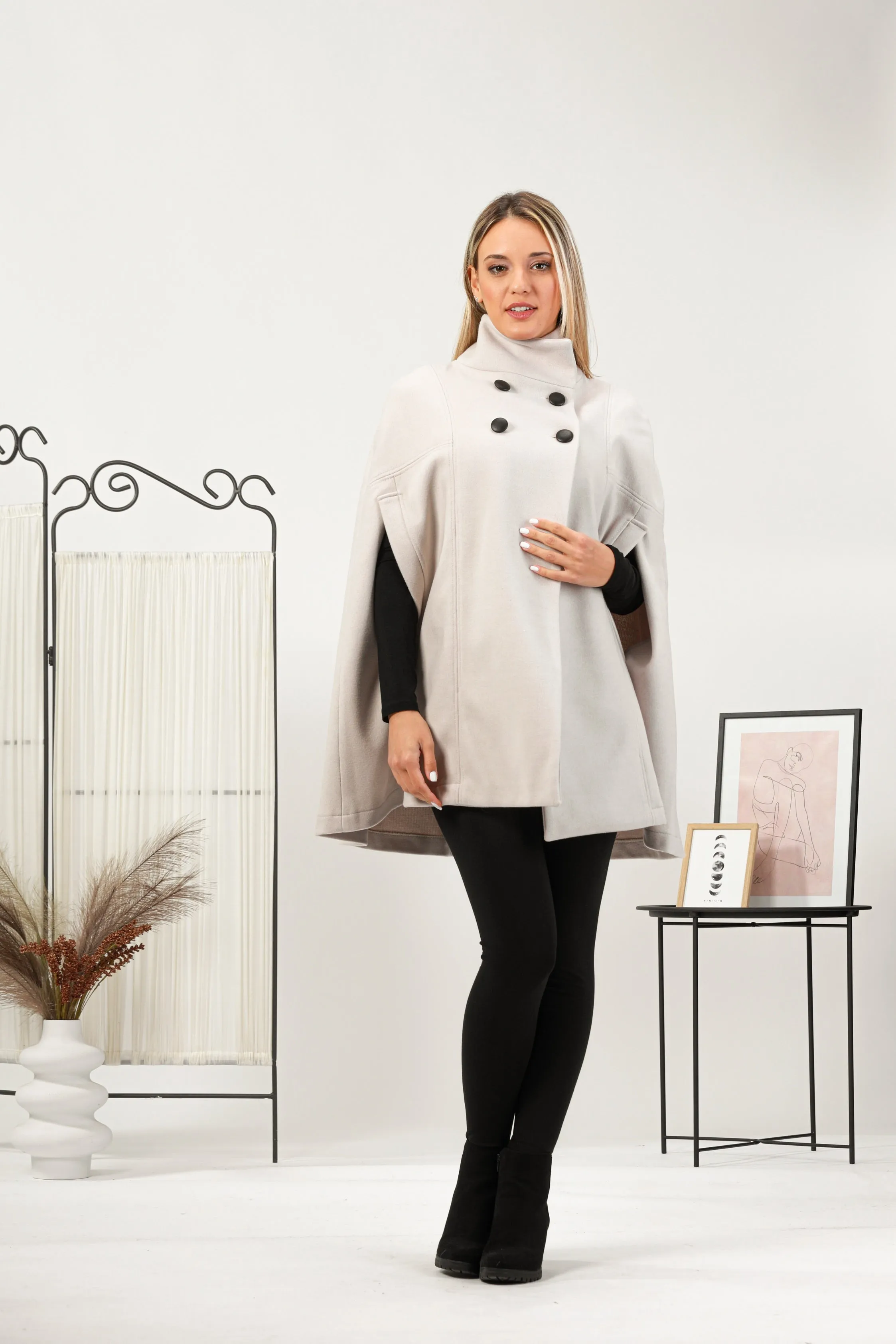 Dark Gray Elegant Cape Coat