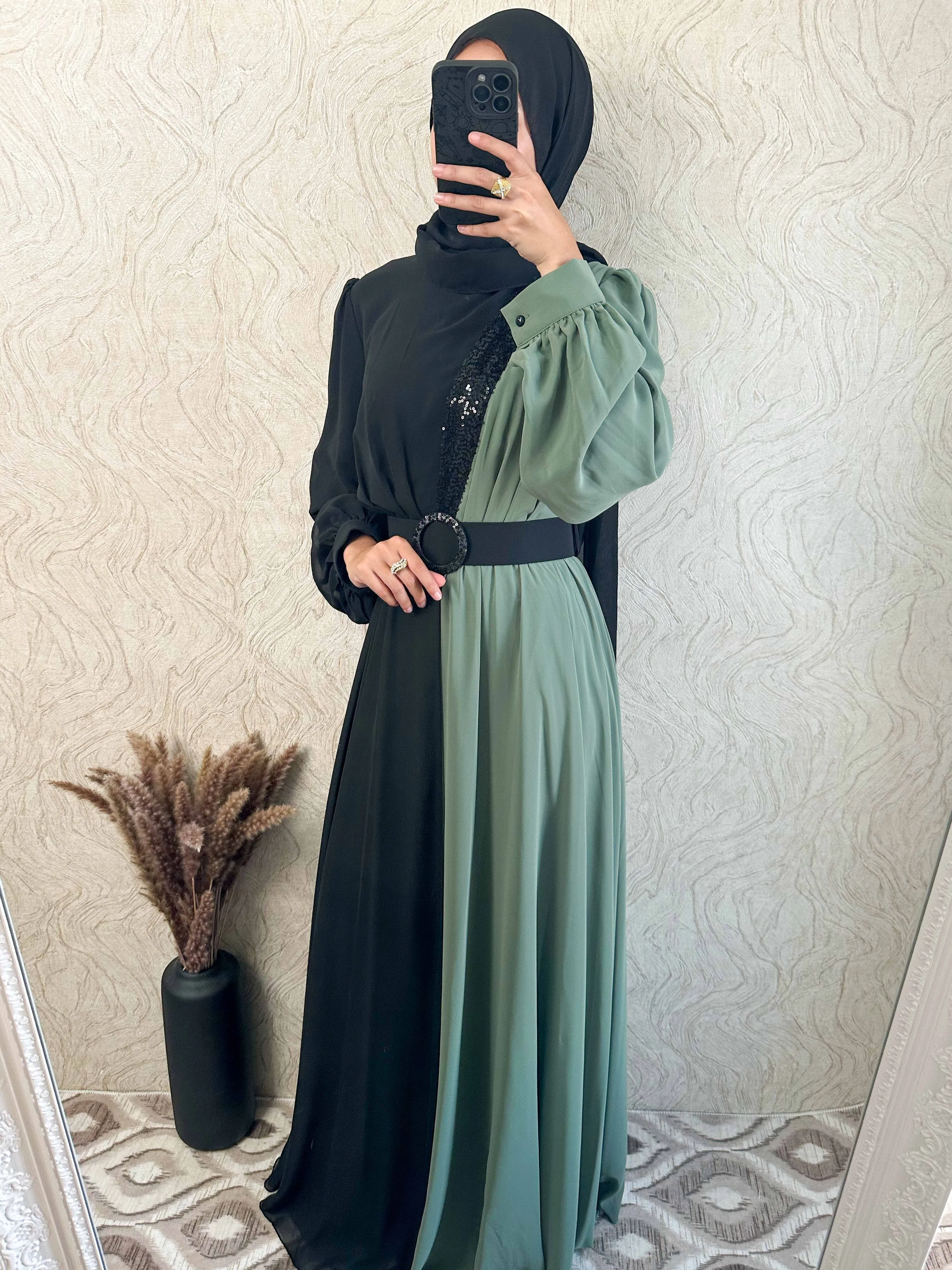 DMN Two-Tone Chiffon Maxi Dress