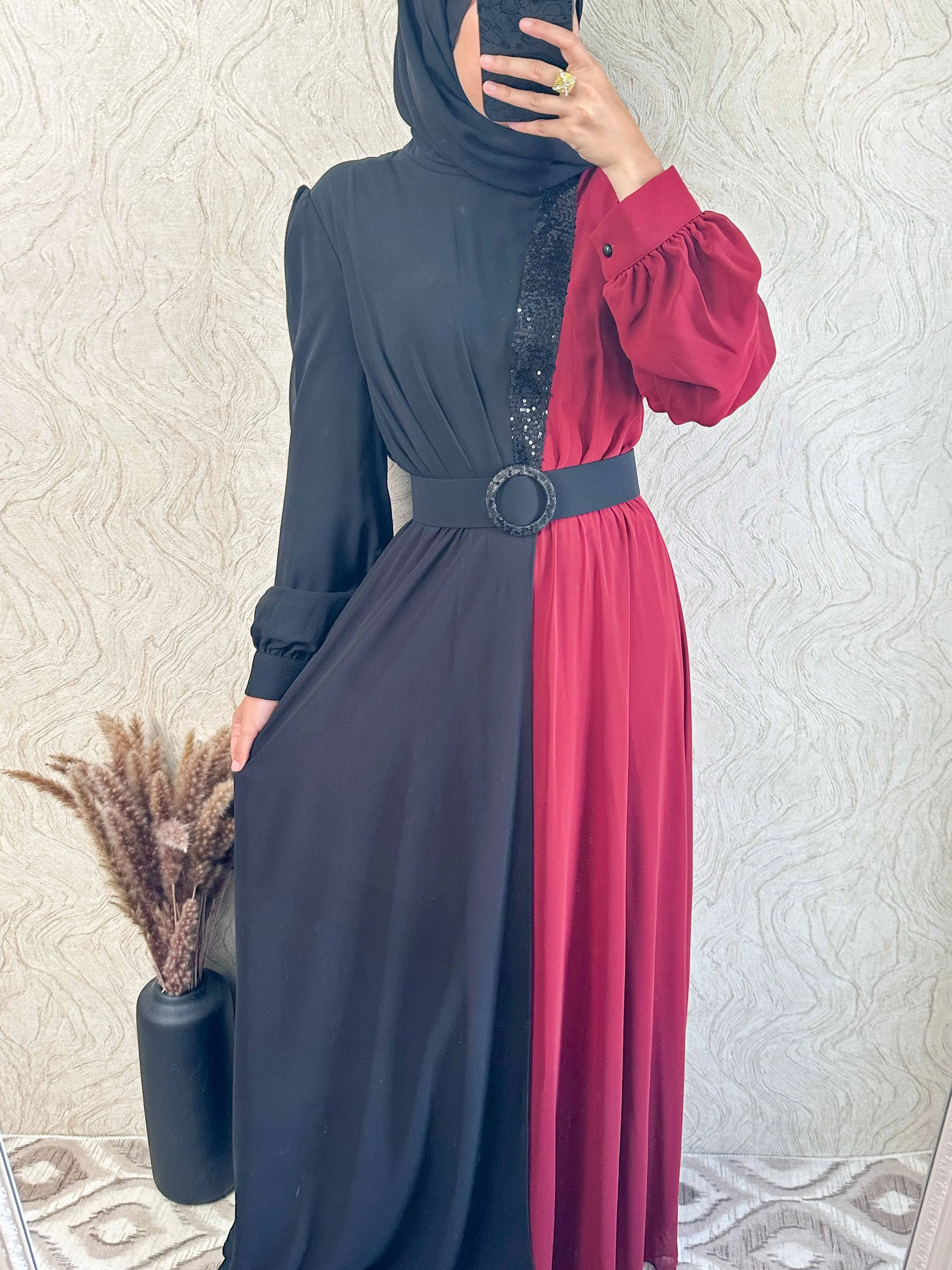 DMN Two-Tone Chiffon Maxi Dress