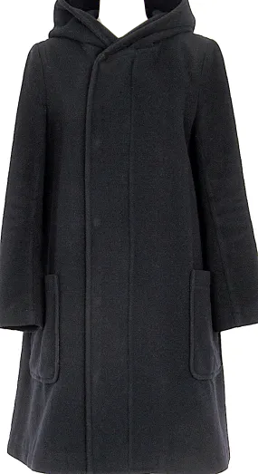 ISSEY MIYAKE JAPAN. zucca, Navy Wool Hooded Car Coat