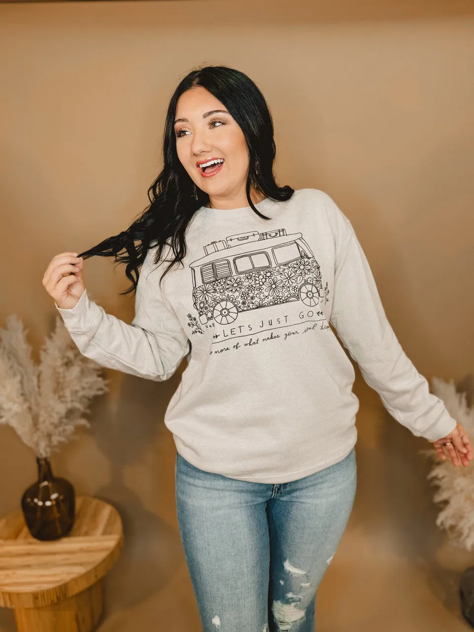 Let's Just Go Comfy Pocket Sweatshirt - Oatmeal