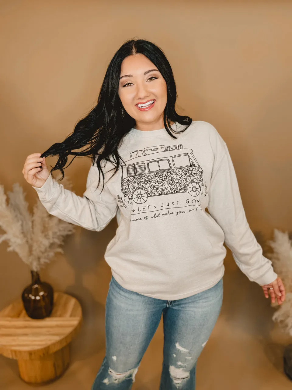Let's Just Go Comfy Pocket Sweatshirt - Oatmeal