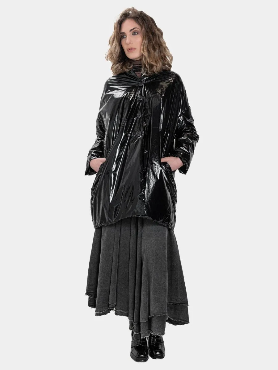 Mandarin Collar Padded Vinyl Coat