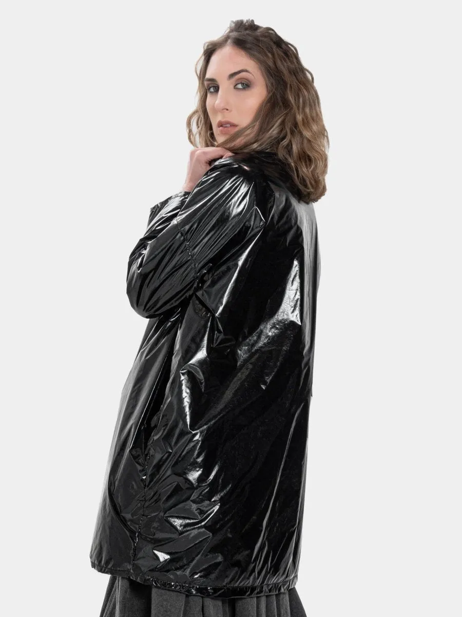 Mandarin Collar Padded Vinyl Coat