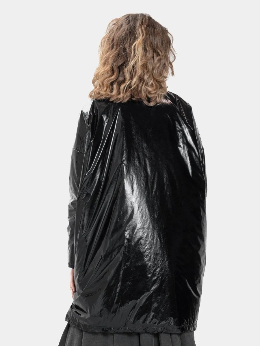 Mandarin Collar Padded Vinyl Coat