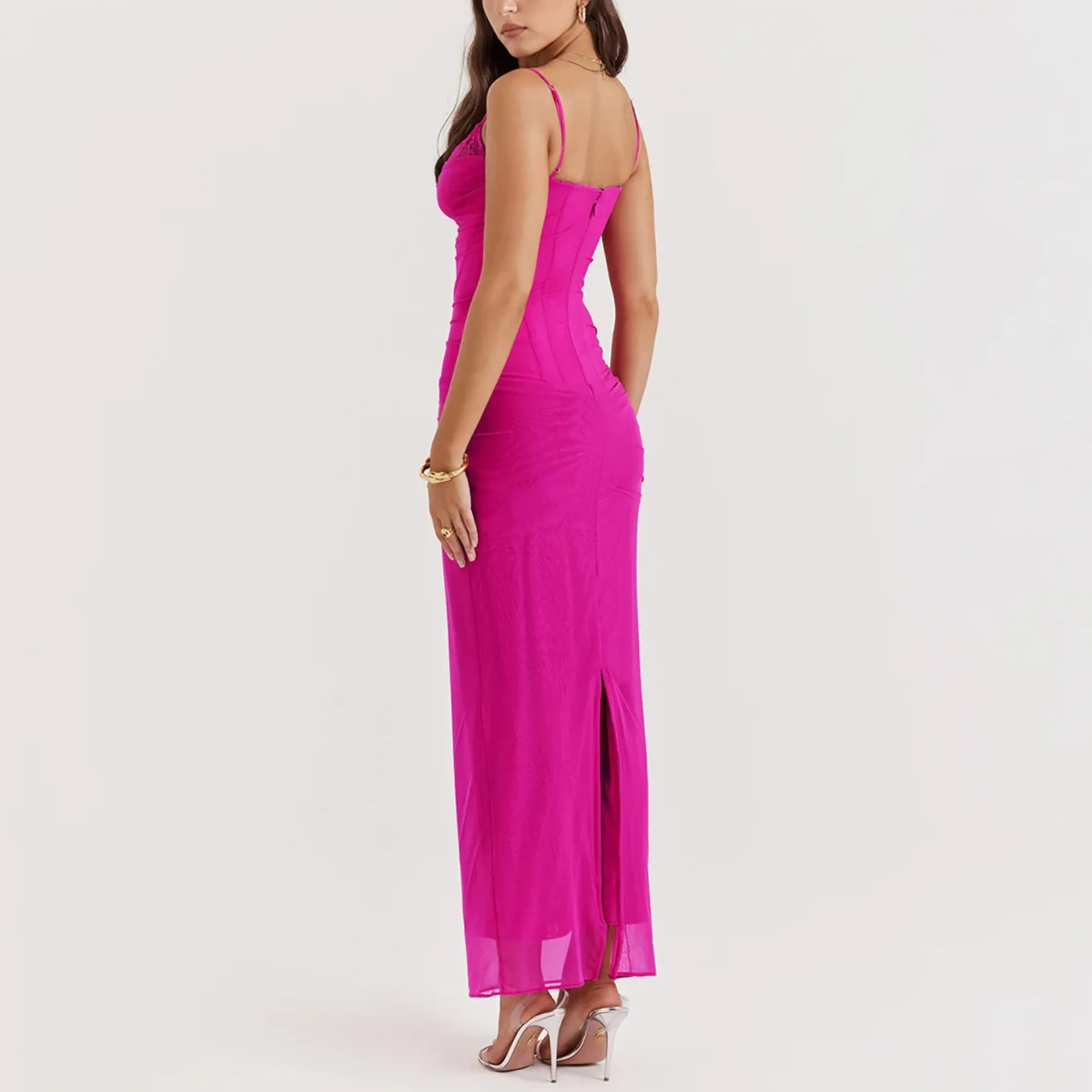 Maritza - Rose Pink Mesh Corset Bodycon Dress
