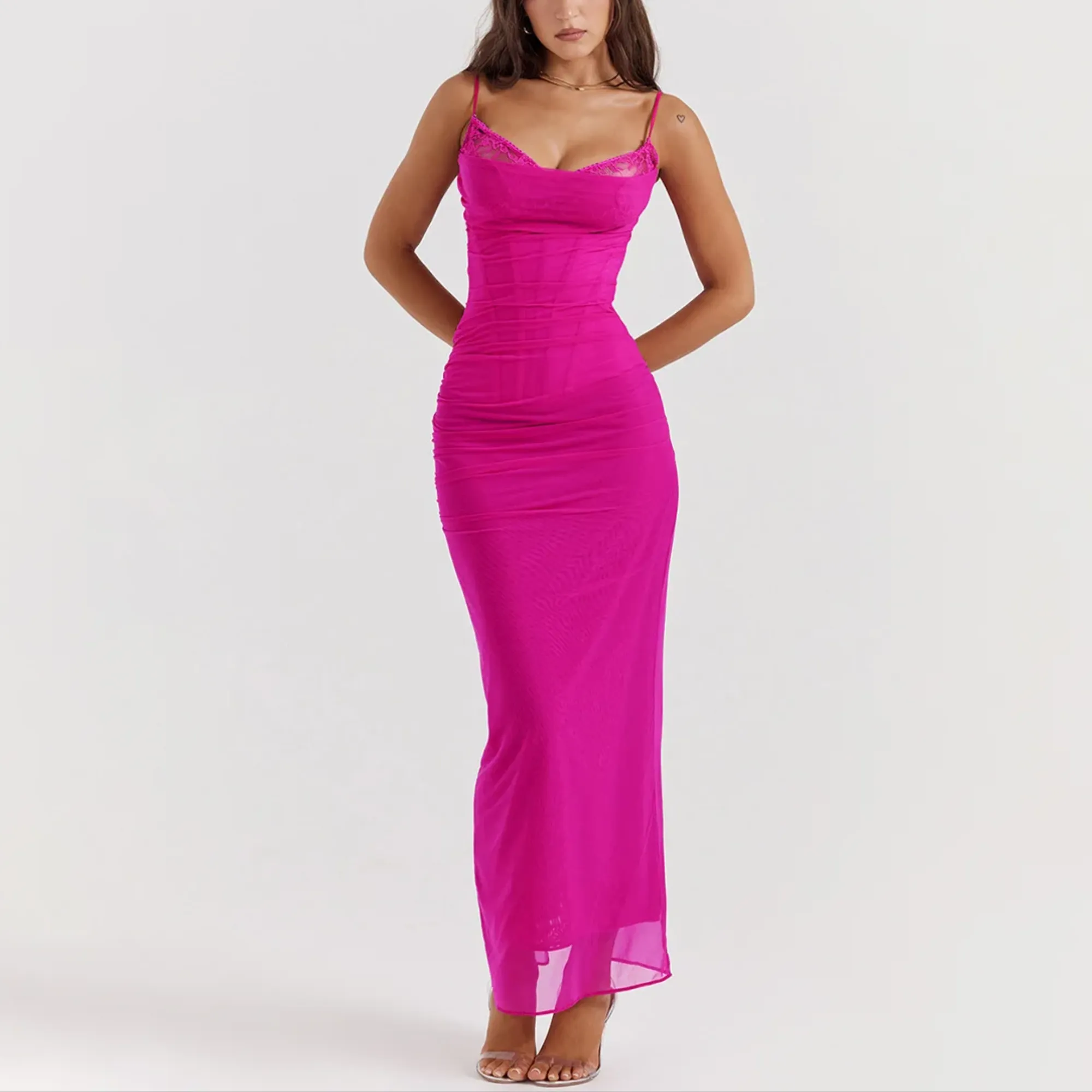 Maritza - Rose Pink Mesh Corset Bodycon Dress