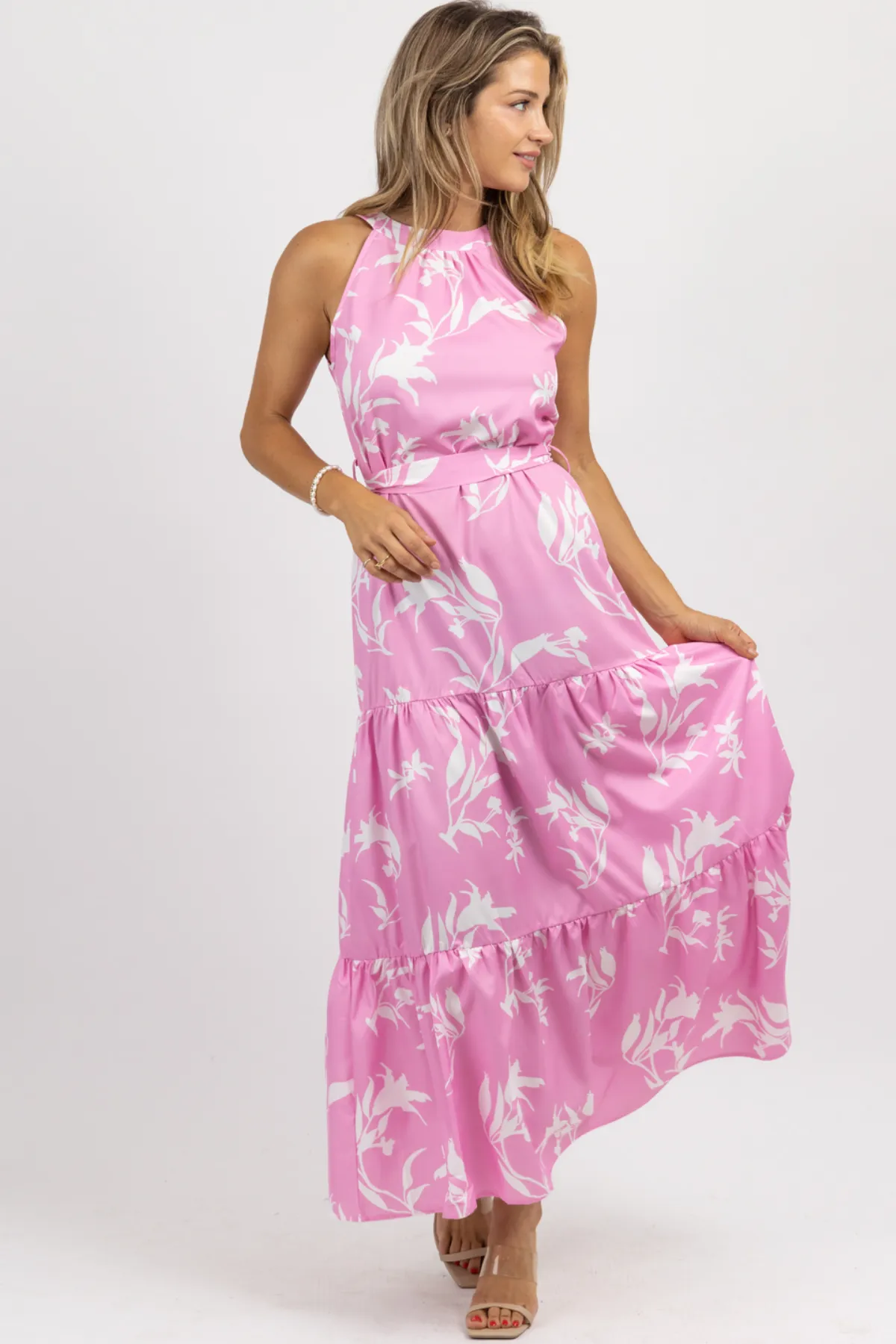 PEONY HALTER BELTED MAXI DRESS