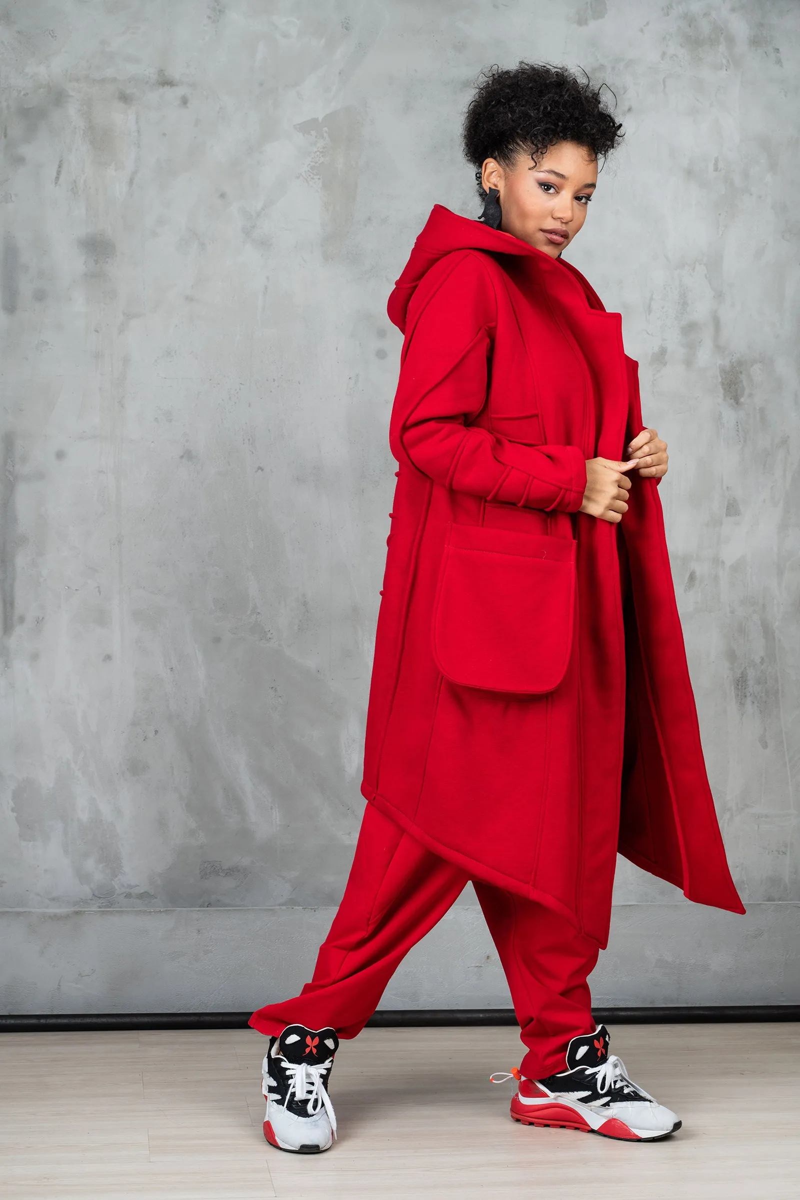 Red Quilted Cotton Womens Coat