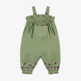 Salopette vert olive avec broderies, naissance || Olive green overalls with embroidery, newborn