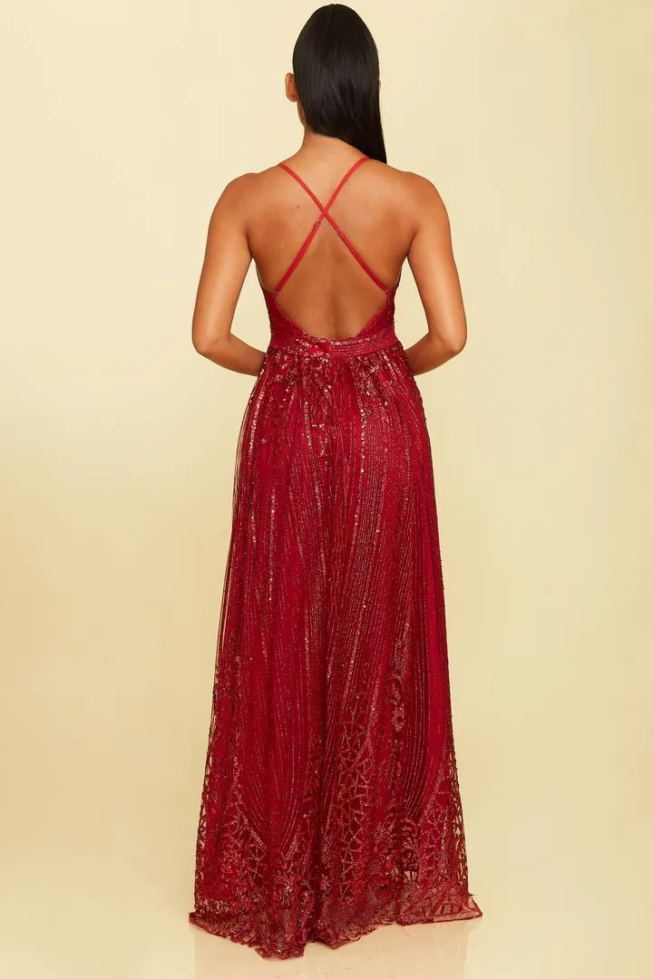 Sequin Border Maxi Gown Dress
