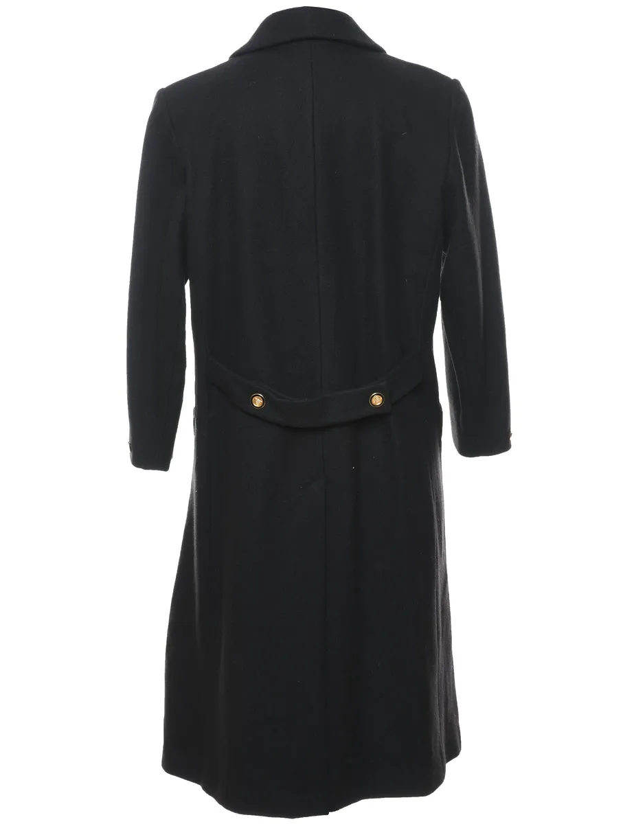Single Breasted Black & Gold Heart Detail Wool Coat - L