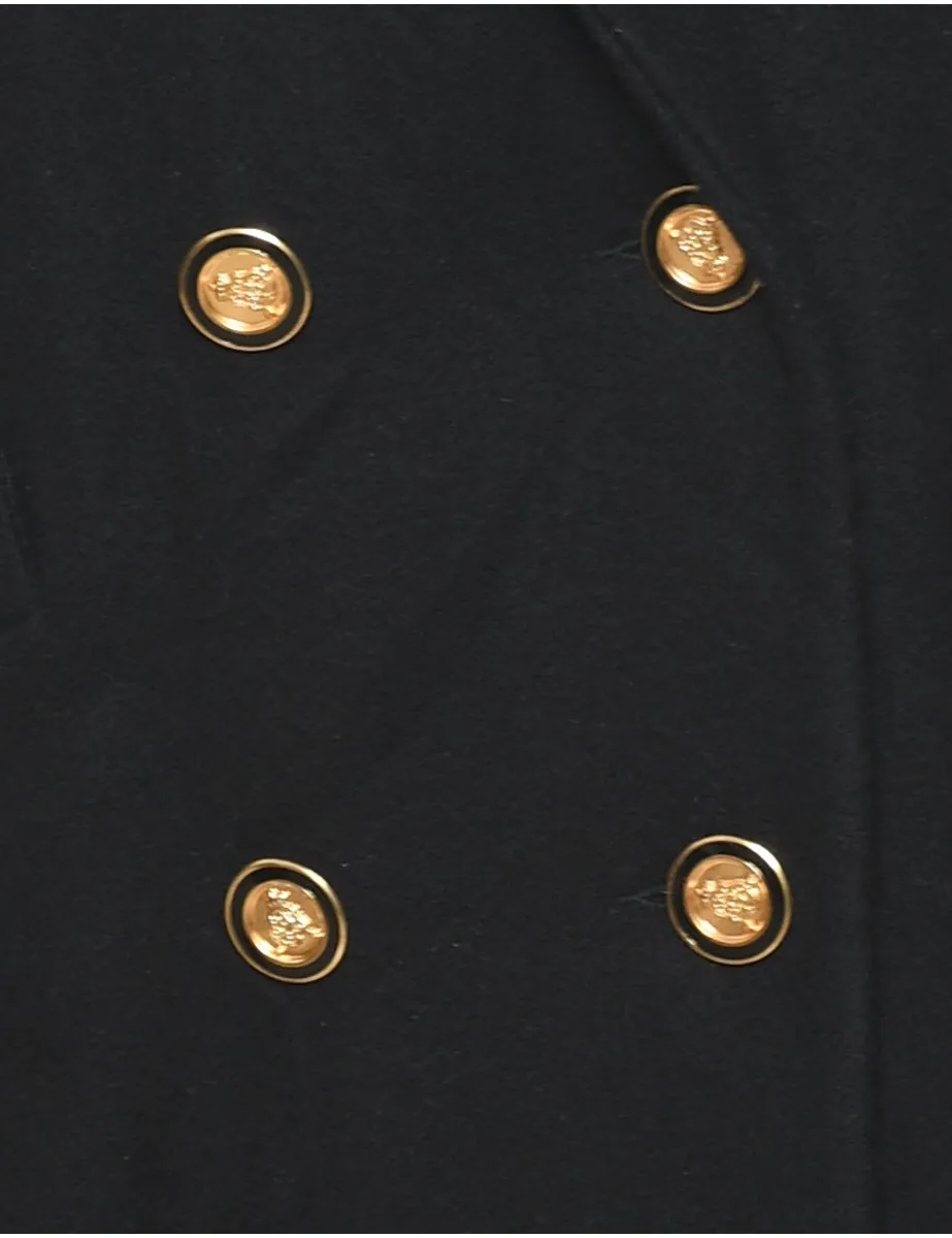 Single Breasted Black & Gold Heart Detail Wool Coat - L