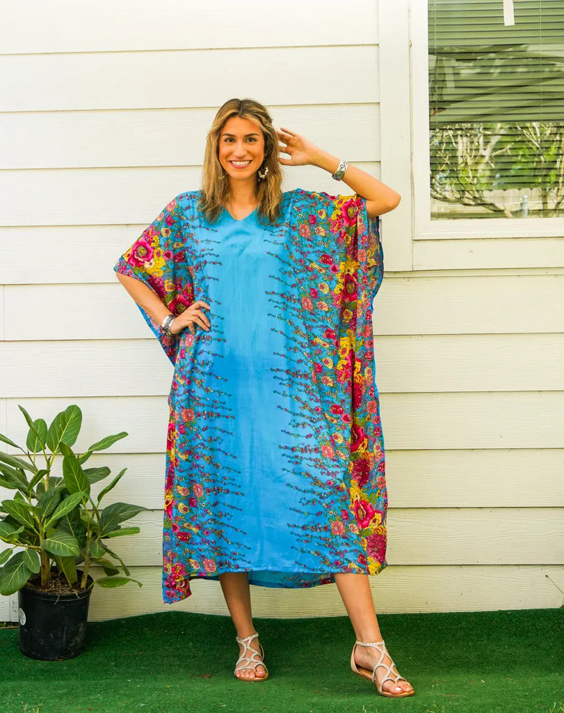 Sky Bloom Kimono Kaftan Dress