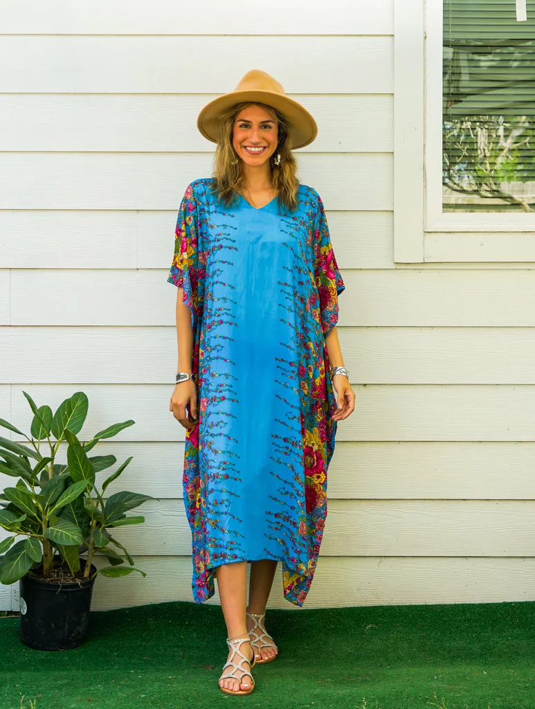 Sky Bloom Kimono Kaftan Dress