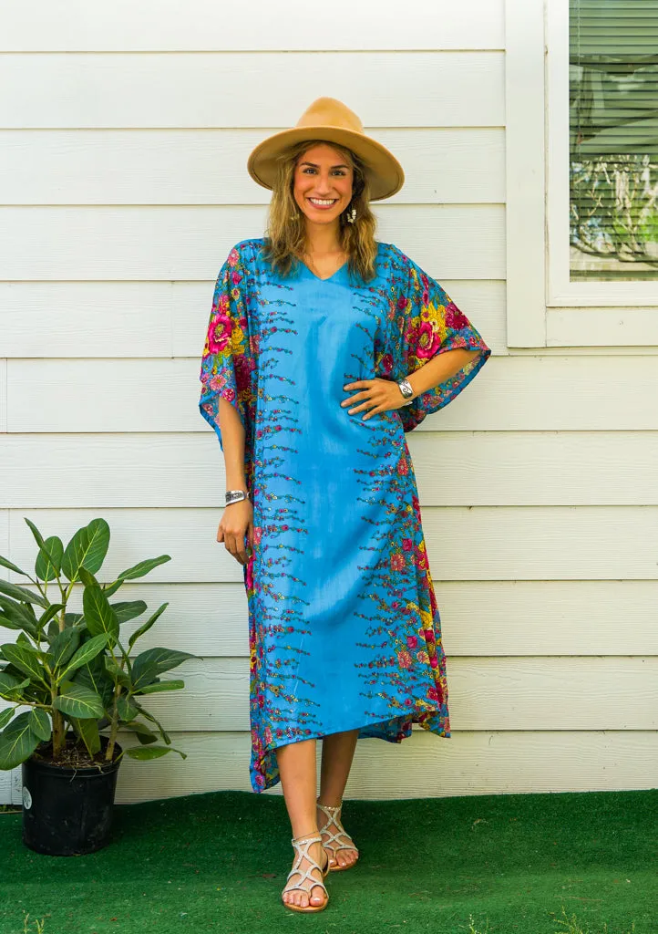 Sky Bloom Kimono Kaftan Dress