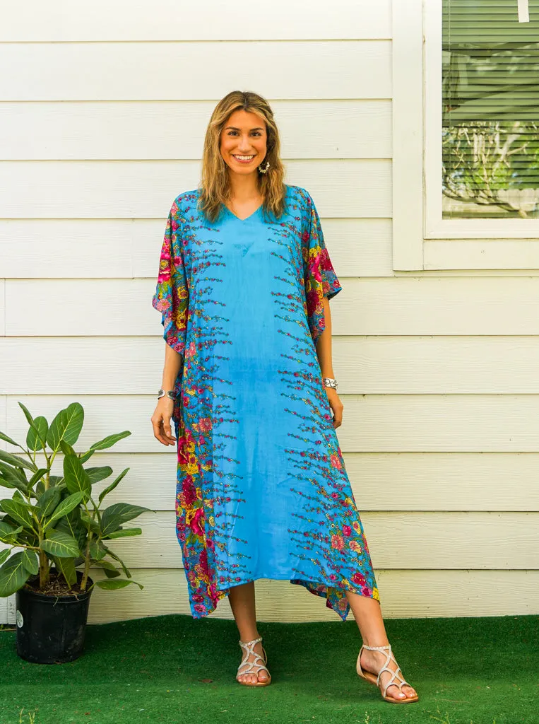 Sky Bloom Kimono Kaftan Dress