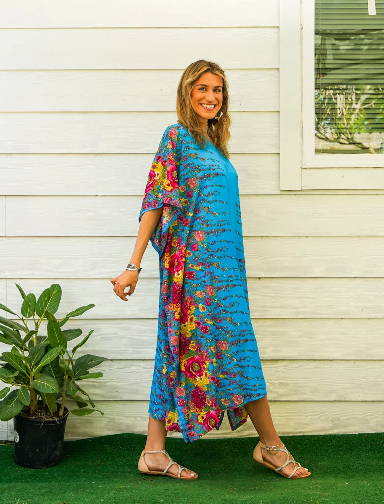 Sky Bloom Kimono Kaftan Dress
