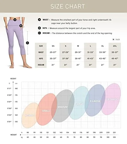 TSLA High Waist Yoga Pants with Pockets, Tummy Control Yoga Leggings, Non See-Through Workout Running Tights, Capris Pocket Peachy Pink Beige