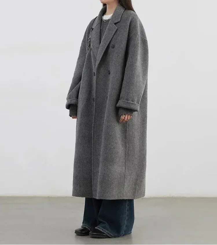 Woolen Double-breasted Basic Loose New Long Double-sided Coat