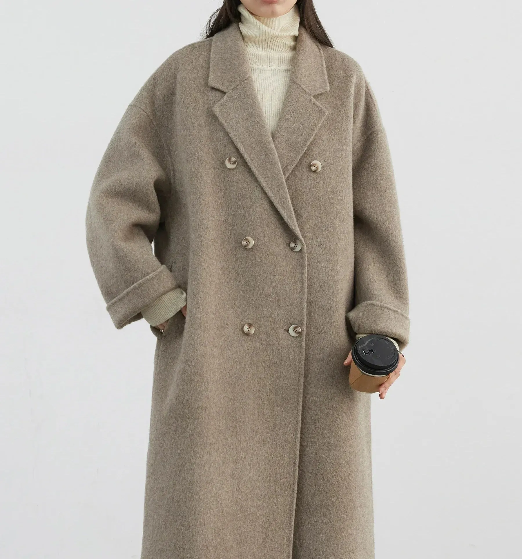 Woolen Double-breasted Basic Loose New Long Double-sided Coat
